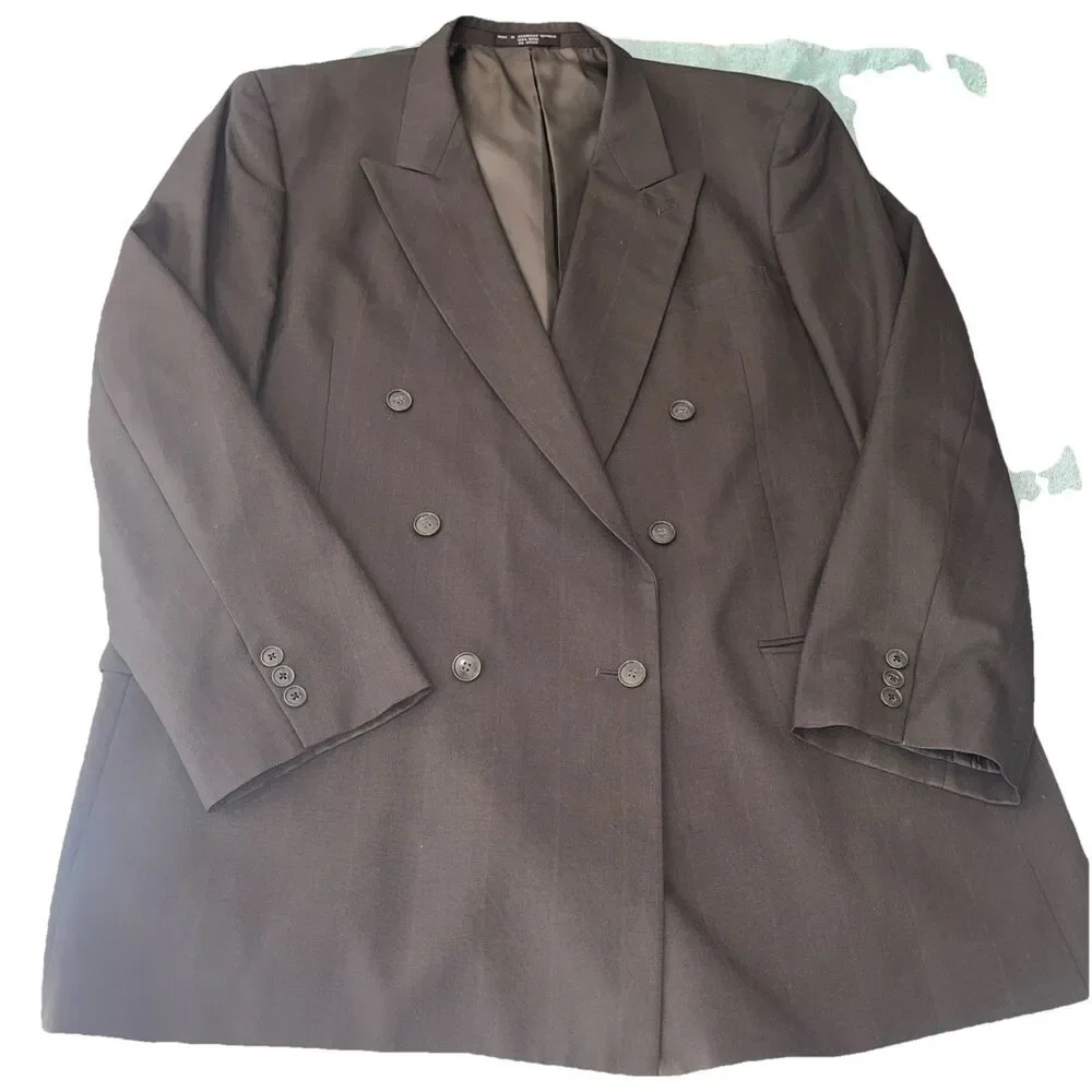 Scaasi Men’s 100% Wool Lined Gray StripeDouble Breasted Suit Jacket Size 48 Long - Picture 2 of 9